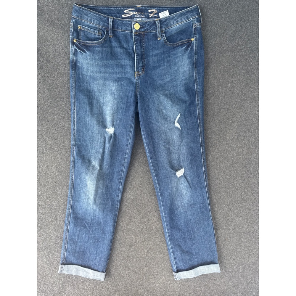 Seven7 Weekend Easy Fit Boyfriend Jeans Distressed Medium Wash Denim Size 6